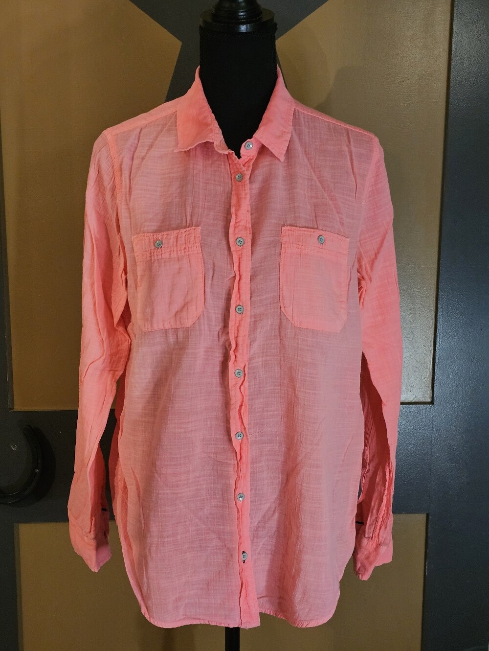 STYLUS Coral Pink Lightweight Button-Up Shirt 100% Cotton